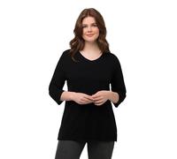 Ulla Popken Shirt, Rippjersey, V-Ausschnitt, 3/4-arm, Biobaumwolle Camiseta Acanalada, Cuello en V, Manga 3/4, algodón orgánico, Negro, 50-52 Mujeres
