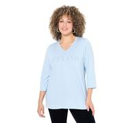 Ulla Popken Shirt, Schriftmotiv, Classic, V-Ausschnitt, 3/4-arm Camiseta, Delicado Azul Claro, 44-46 Mujeres