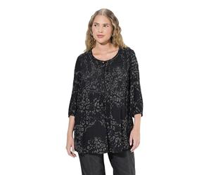 Ulla Popken Smokbluse, Floraler Druck, Rundhals, 3/4-arm Blusa Smok Estampado, Negro, 44-46 Mujeres