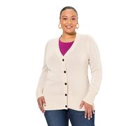 Ulla Popken Strickjacke, V-Ausschnitt, Knopfleiste, Feinstrick Suéter pulóver, Natural Melange, 48-50 para Mujer