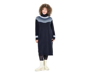 Ulla Popken Strickkleid, Norwegermuster, Rollkragen, Langarm Vestidos, Azul, 58-60 Mujeres