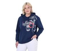 Ulla Popken Sudadera con Capucha, Motivo de Letras, Capucha, Manga Larga Azul Tinta 42+ 846717740-42+