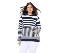 Ulla Popken Sudadera con Capucha para Mujer, diseño de Rayas con Bolsillo Canguro, Tintas Azul, 50-52 Grande
