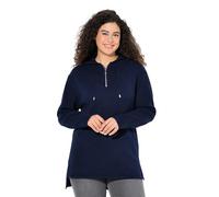 Ulla Popken Sudadera con Capucha, Punto, Manga Larga, más Larga en la Parte Trasera Azul Tinta 46+ 842035740-46+