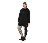 Ulla Popken Sudadera Larga con Capucha, Cinta de satén, Capucha, Manga Larga Negro 58+ 832306100-58+