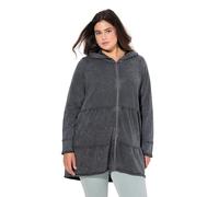 Ulla Popken Sudadera Larga con Capucha para Mujer, Estilo Vintage, Acampanada, Gris Grafito, 50-52