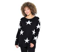 Ulla Popken Pullover, Glitzersterne, Rundhals, Raglan-Langarm Suéter pulóver, Negro, 50-52 para Mujer