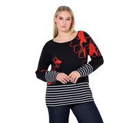 Ulla Popken Suéter, Flores, Escote de Submarino, Manga Larga Marina 42+ 846186130-42+