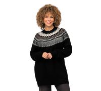 Ulla Popken Suéter Noruego, Cuello Redondo, Manga Larga, Punto Fino y Suave Negro 46+ 824410100-46+