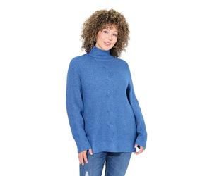 Ulla Popken Suéter, patrón Trenzado, Cuello alzado, Manga Larga Azul bencina 46+ 832676738-46+