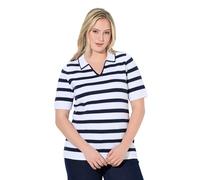 Ulla Popken Suéter, Rayas horizontales, Slim, Cuello de Polo, Media Manga Hueso 50+ 848084200-50+