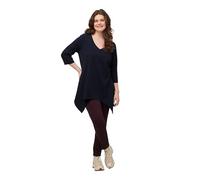 Ulla Popken T-Shirt mit V-Ausschnitt und Spitzem Saum aus Umweltfreundlicher Baumwolle Camiseta, Marine, 50-52 para Mujer