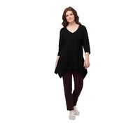 Ulla Popken T-Shirt mit V-Ausschnitt und Spitzem Saum aus Umweltfreundlicher Baumwolle Camiseta, Schwarz, 42-44 para Mujer