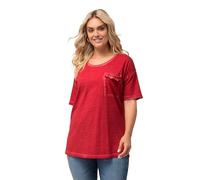 Ulla Popken T-Shirt, Oversized, Cold Dye, Abgerundeter V-Ausschnitt Camisetas, Rojo, 44-46 Mujeres