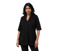 Ulla Popken T-Shirt, Pima Cotton, A-Linie, Kelchkragen, Halbarm Camiseta, Schwarz, 42-44 para Mujer