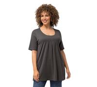 Ulla Popken T-Shirt, Zierfalten, A-Linie, Rundhals, Halbarm, Modal Camisetas, Gris Grafito, 44-46 para Mujer