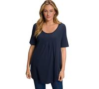 Ulla Popken T-Shirt, Zierfalten, A-Linie, Rundhals, Halbarm, Modal Camisetas, Navy Blau, 44-46 para Mujer