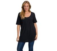 Ulla Popken T-Shirt, Zierfalten, A-Linie, Rundhals, Halbarm, Modal, Camisetas Mujer, Schwarz,
