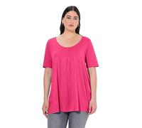 Ulla Popken T-Shirt, Zierfalten, A-Linie, Rundhals, Halbarm, Modal Camisetas, Rosa Magentapink, 54-56 para Mujer