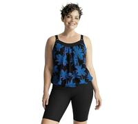 Ulla Popken Tankini con Pantalones Cortos, Palmeras, Rellenos Blandos, Tirantes Ajustables Negro 42+ 846862100-42+