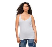 Ulla Popken Top Acanalado para Mujer, Delgado, Cuello en V, sin Mangas, Tirantes Estrechos, Blancanieves, 32-34 Plus