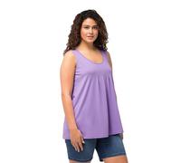 Ulla Popken Top, Zierfalten, A-Linie, Rundhals, Ärmellos, Modal Arrugas de Cuello Redondo, Lila Azul, 54-56 Grande Mujeres