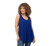 Ulla Popken Top, Pliegues Decorativos, Línea A, Cuello Redondo, Sin Mangas, Modal Camiseta, Azul Cobalto, 46-48 Mujeres