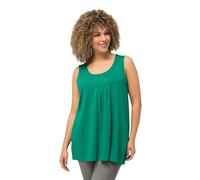 Ulla Popken Top, Pliegues Decorativos, Línea A, Cuello Redondo, Sin Mangas, Modal Camiseta, Esmeralda, 62-64 Mujeres