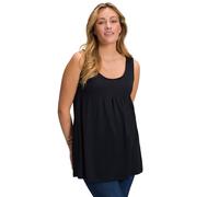 Ulla Popken Top, Pliegues Decorativos, línea A, Cuello Redondo, sin Mangas, Modal Negro 58+ 796470100-58+
