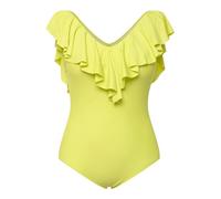 Ulla Popken Traje de baño para Mujer, Cenefa, Cuello en V, Copas Suaves de una Pieza, Neon Yellow, 54