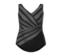 Ulla Popken Traje de baño para Mujer, Tallas Grandes, Tallas Grandes, Rayas, Copas Suaves, drapeado, Reciclado 826299, Gris Volcán, 54