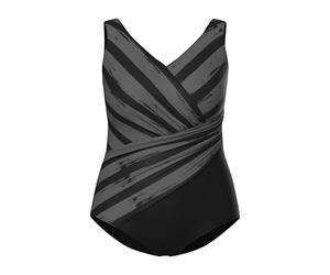 Ulla Popken Traje de baño para Mujer, Tallas Grandes, Tallas Grandes, Rayas, Copas Suaves, drapeado, Reciclado 826299, Gris Volcán, 46
