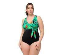 Ulla Popken Traje de baño Violetta, cinturón Abdominal, Hojas en el Agua 827767 Sola Pieza, Negro, 48 Mujeres
