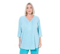 Ulla Popken Túnica de Burbuja para Mujer, Tallas Grandes, con Escote en Forma de corazón, Plisado, Manga 3/4, Aqua Profundo, 54-56 Grande