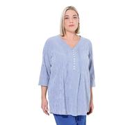 Ulla Popken Túnica de Burbuja para Mujer, Tallas Grandes, con Escote en Forma de corazón, Plisado, Manga 3/4, Azul Cobalto, 58-60 Grande