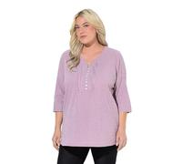 Ulla Popken Túnica de Burbuja para Mujer, Tallas Grandes, con Escote en Forma de corazón, Plisado, Manga 3/4, Magnolia., 66-68 Grande