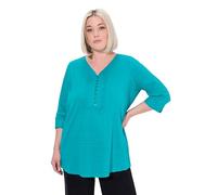 Ulla Popken Bubble-Tunika, Biesen, Herzausschnitt, 3/4-arm Túnica, Aqua Profundo, 44-46 Grande Mujeres