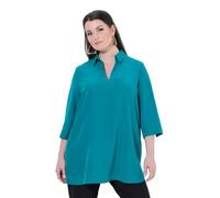 Ulla Popken Túnica Larga de Lyocell, línea A, Cuello Camisero, Manga 3/4 Emerald 46+ 852035768-46+