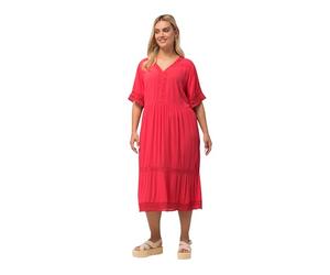 Ulla Popken Tunika-Midikleid, Spitze, A-Linie, V-Ausschnitt, Halbarm, Vestido Mujer, Pink,