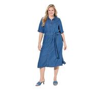 Ulla Popken Vestido Camisero, Forma en A, Cuello Camisero, Media Manga Vaquero Azul 50+ 848491902-50+