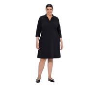 Ulla Popken Vestido de Jersey, Forma en A, Cuello Camisero, Mangas 3/4, Bolsillos Negro 50+ 851962100-50+