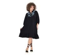Ulla Popken Vestido de Muselina para Mujer, Tallas Grandes, Tallas Grandes, Bordado, Cuello túnica, Manga 3/4, 838403, Negro, 50-52