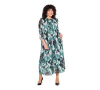 Ulla Popken Vestido Largo de Malla, Pliegues Decorativos, Cuello Redondo, Manga 3/4 Verde 48 835868431-48