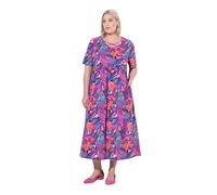 Ulla Popken Vestido Maxi, Forma en A, Cintas Decorativas, Cuello Redondo, Media Manga Lila 46+ 839618822-46+