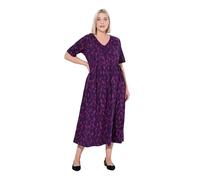 Ulla Popken Vestido Maxi, Forma en A, Pliegues pespunteados, Escote en V, Media Manga orquídea Oscuro 66+ 838191825-66+