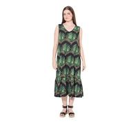 Ulla Popken Vestido Maxi, Hojas, Cuello de Pico, sin Mangas, algodón orgánico Negro 50+ 837867100-50+