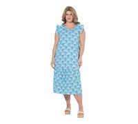 Ulla Popken Vestido Maxi para Mujer, Tallas Grandes, Tallas Grandes, Conchas, Cuello en V, Volantes, algodón orgánico