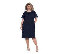 Ulla Popken Vestido Midi, Cenefa Bordada, Escote Cuadrado, Media Manga Casquillo Marina 58+ 847688130-58+