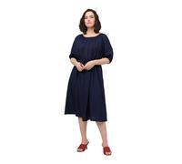 Ulla Popken Vestido Midi con cinturón de Cuello Redondo y Media Manga Globo, Acero Azul, 56-58 para Mujer