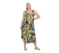 Ulla Popken Vestido Midi, Estampado de Jungla, Forma en A, Cuello Redondo, sin Mangas Verde Oliva 46+ 837653430-46+